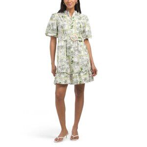 CYNTHIA ROWLEY Multi Chinoiserie Belted Flounce Hem Mini Dress